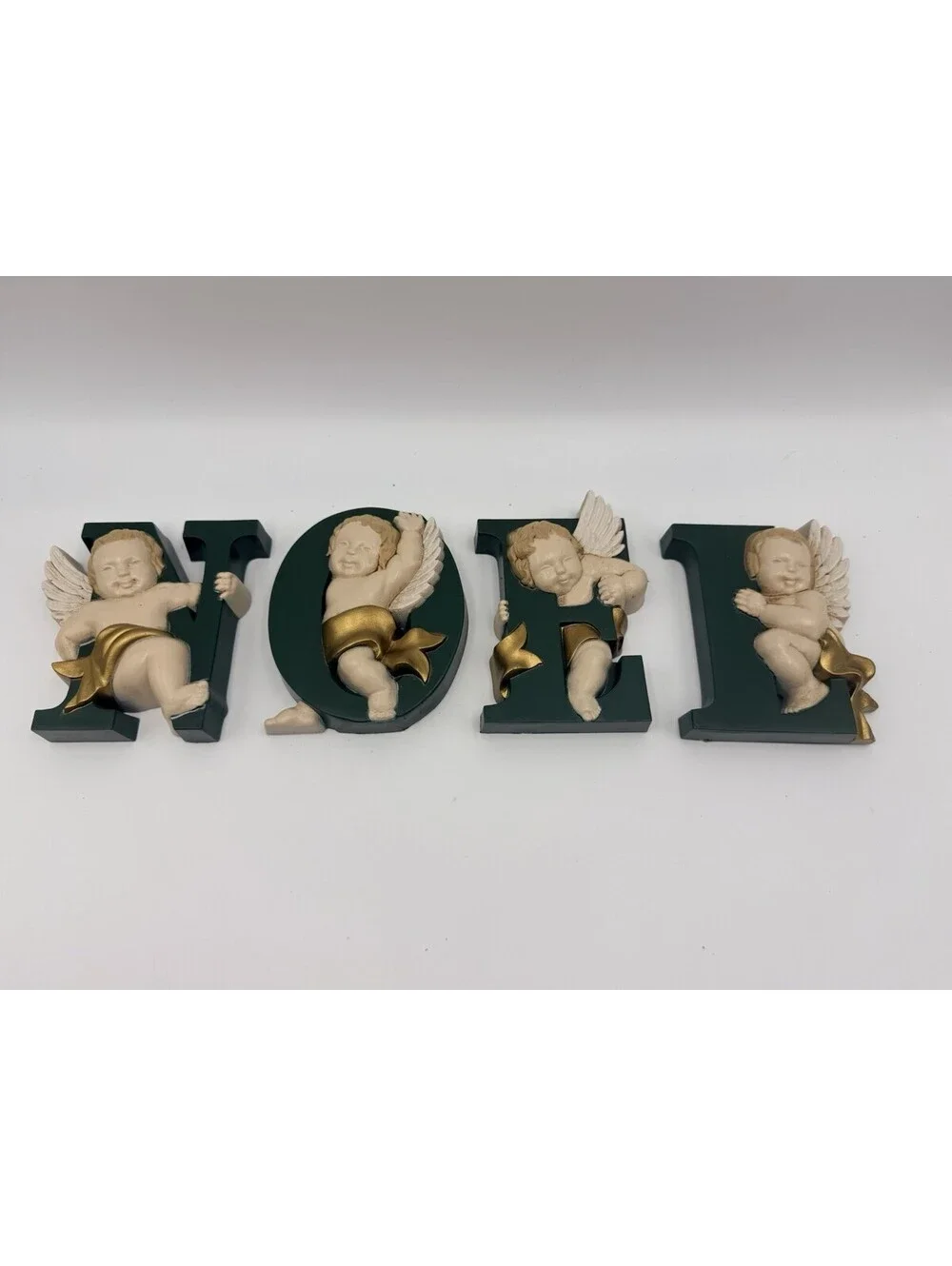 Burwood Noel Angels Cherub Christmas Vtg MCM Decor Wall Hanging Green Holiday